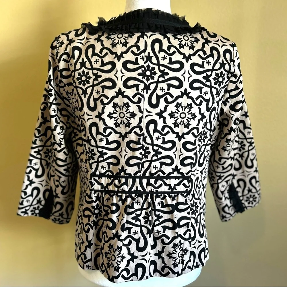 Marisa Christina Evening Blazer Jacket Womans XL Black Beige Floral Pockets Trim - Picture 5 of 16